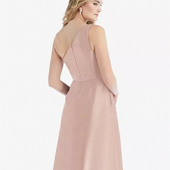 Alfred Sung 821....One-Shoulder Satin Maxi Dress .....Toasted Sugar....Size 8 - Picture 3 of 7